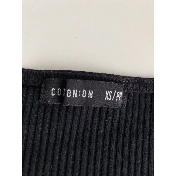 Coton:On Button Front Short Sleeve Ribbed Mini Dress In Black Size XS  Check Pic - Picture 2 of 7
